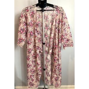 LuLaRoe Women's Long Pink Floral Lace Kimono Cover-up Medium